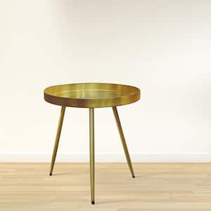 Enid 16 in. Brass Round Metal Top Side End Table with Tray Top and Sleek Angled Legs