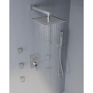 Multiple Press 7-Spray Wall Mount 12 in. Fixed and Handheld Shower Head 2.5 GPM in Brushed Nickel