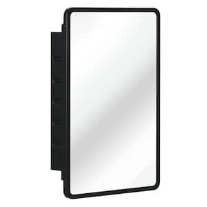 16 in. W x 24 in. H Matte Black Rectangular Metal Framed Recessed or Surface Mount Medicine Cabinet with Mirror