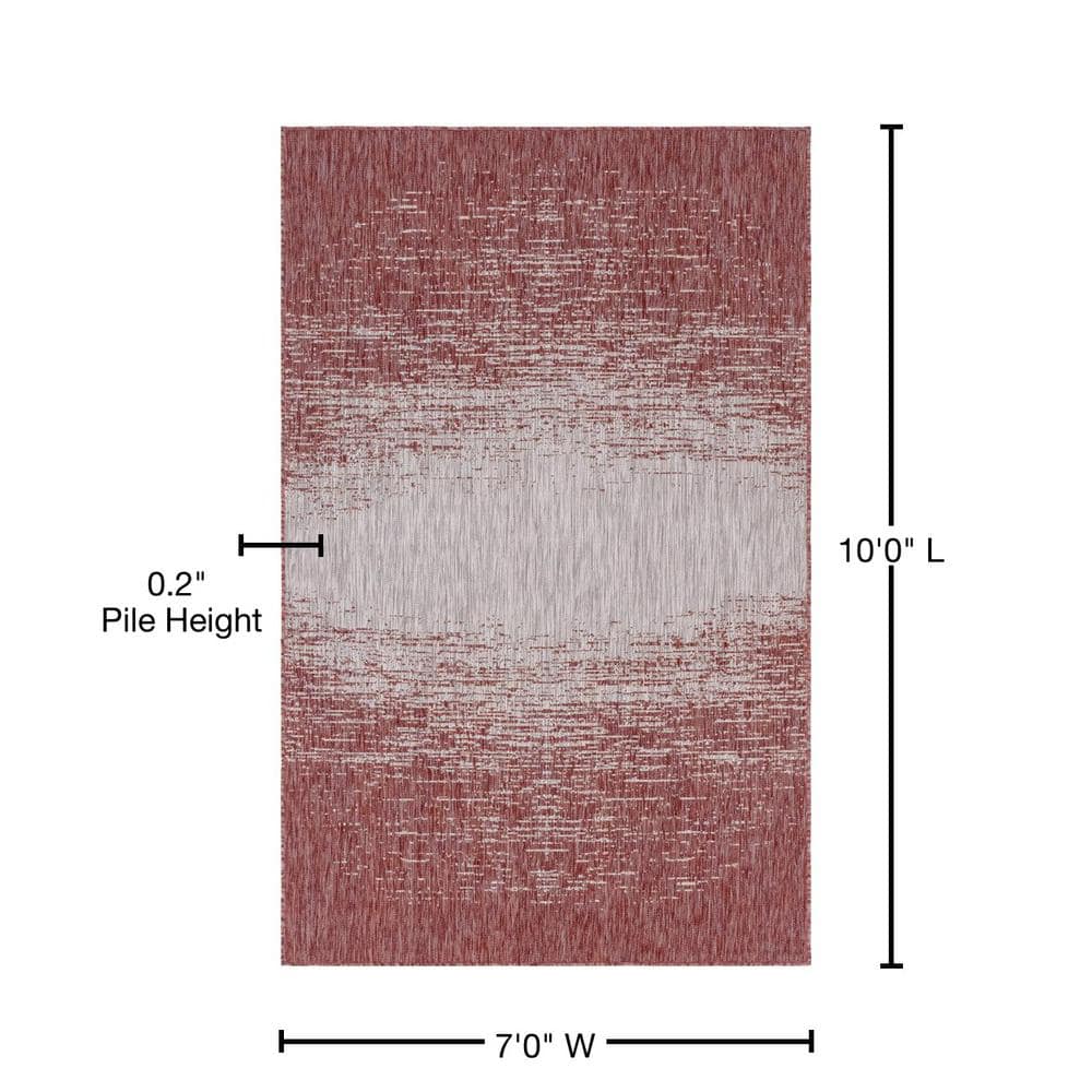 Rust Red and Gray Synthetic Outdoor Rectangular Area Rug
