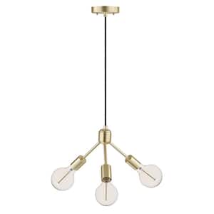 3-Light Gold Chandelier with Matte Black Cloth Cord