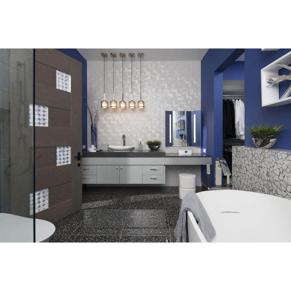 Brushed Nickel Mini Pendant with Etched Glass Shade