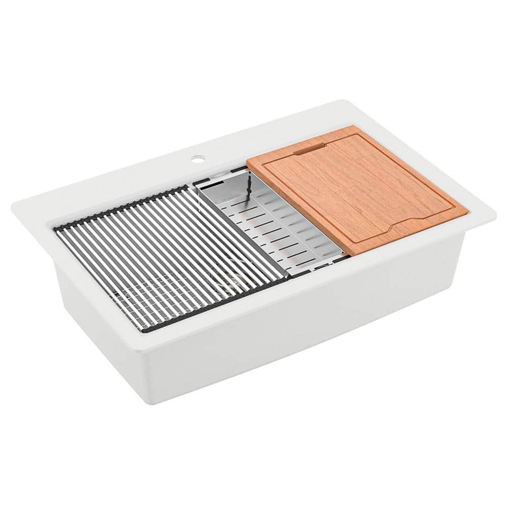 White Quartz 33'' Single Bowl Drop-in Kitchen Sink