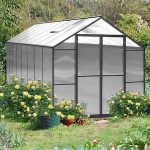 8 ft. W x 16 ft. D Polycarbonate Greenhouse For Outdoors, Green House Kit with Adjustable Roof Vent, Gray
