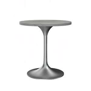 Verve Mid-Century Modern White Marble Top 27.56 in. Pedestal Dining Table Seats 4 with Brushed Chrome Base
