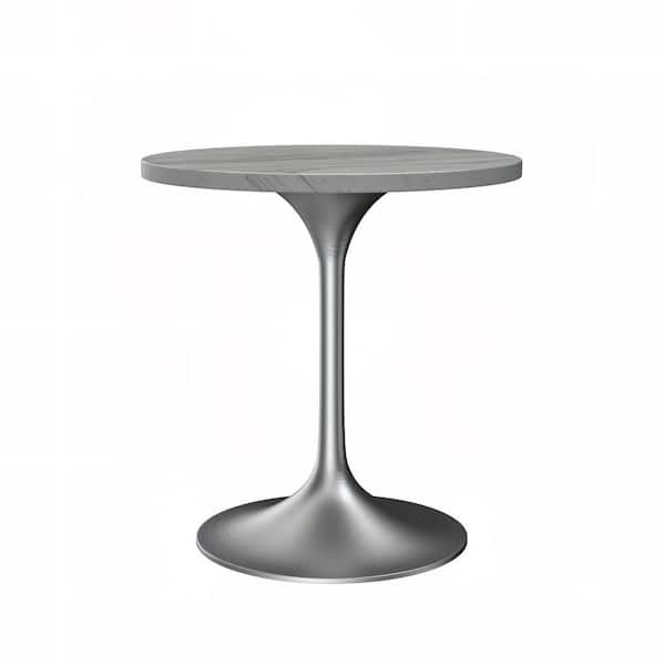 Leisuremod Verve Mid-Century Modern White Marble Top 27.56 in. Pedestal Dining Table Seats 4 with Brushed Chrome Base