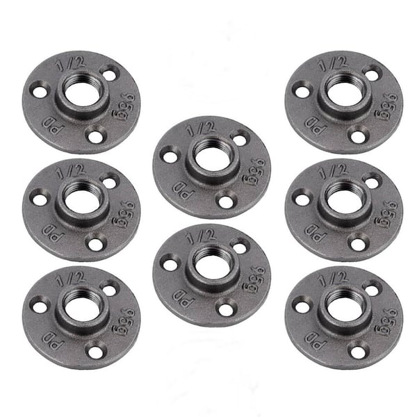 PIPE DECOR 1/2 in. Black Iron Mini Black Iron Flange Jar of 8