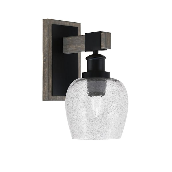 Unbranded Richmond 6 in. 1-Light Matte Black and Painted Distressed Wood-look Metal Wall Sconce with Standard Shade