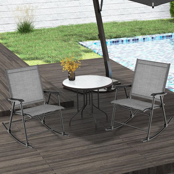 Metal Outdoor Rocking Chair with Breathable Seat Fabric Set of 2-Gray