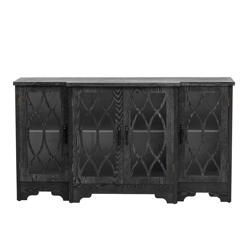 58 in. W x 13.4 in. D x 32 in. H Black Linen Cabinet with Black Handle and 