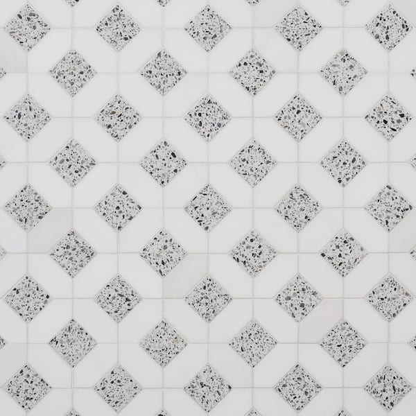 Ivy Hill Tile Lupa Diamond Truffle White 12 in. x 12 in. Polished Marble and Terrazzo Mosaic Floor and Wall Tile (1 Sq. Ft./Each)