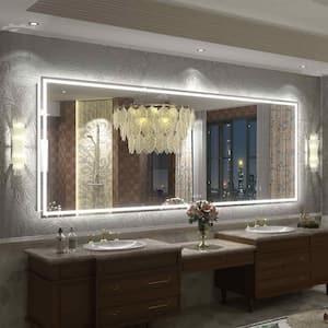 96 in. W x 36 in. H Rectangular Frameless Front & Back LED Lighted Anti-Fog Tempered Glass Wall Bathroom Vanity Mirror