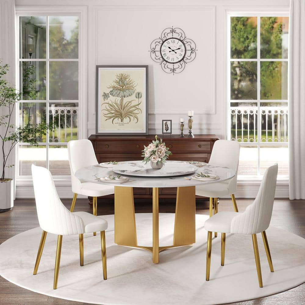 Magic Home 59.05 in. Ink Lazy Susan Sintered Stone Tabletop with