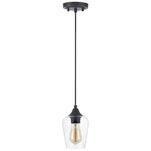 5 in. W x 6 in. H 1-Light Matt Black Pendant with Clear Glass Shade
