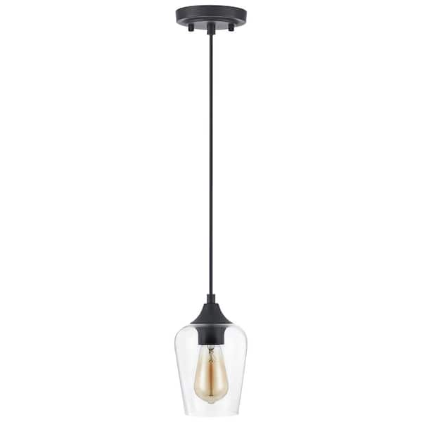 5 in. W x 6 in. H 1-Light Matt Black Pendant with Clear Glass Shade