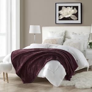 60 in. x 70 in. Wine Super Plush High Pile Faux Fur Oversized Throw Blanket