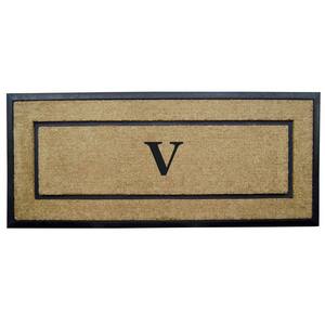 DirtBuster Single Picture Frame Black 24 in. x 57 in. Coir with Rubber Border Monogrammed V Door Mat
