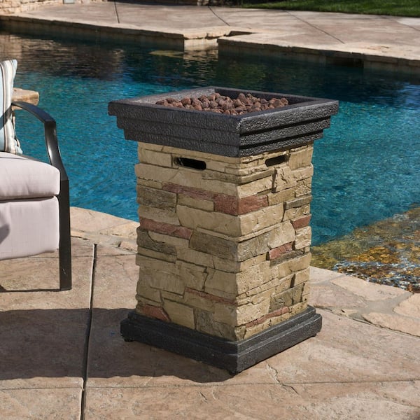 19.5 in. W x 29 in. H Stone Square Propane Burning Outdoor Fire Pits in Gray