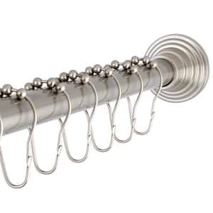 Decorative 60 in. to 72 in. Fixed Shower Rod with Hooks in Brushed Nickel