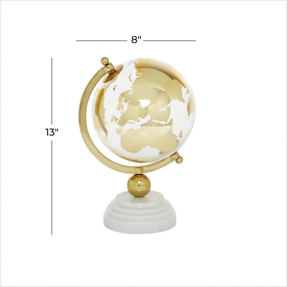 Elegant Gold Abstract Globe with Marble Stand, 8" x 13"