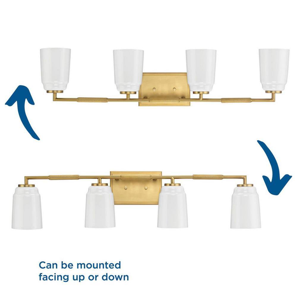 Spenser Brushed Gold and Opal Glass 4-Light Vanity Fixture
