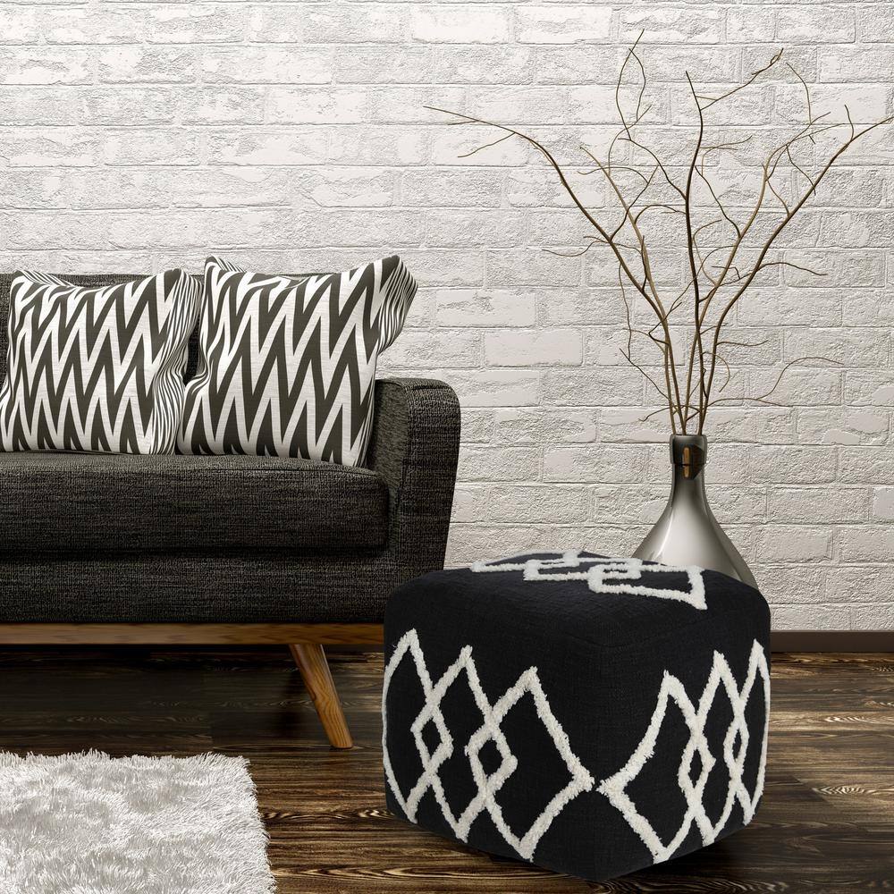 Black and White Tufted Diamond Square Pouf