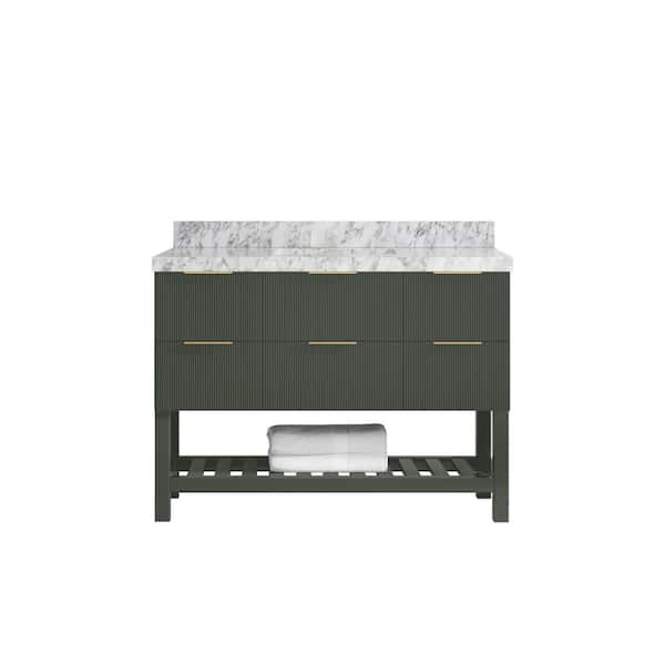 Willow Collections Catalina 48 in. Single Sink Freestanding Pewter Green Bath Vanity with Carrara Marble Top