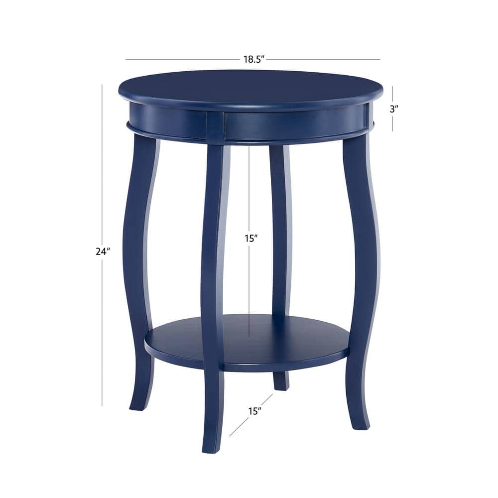 Justine Navy Blue Round Wood End Table with Shelf