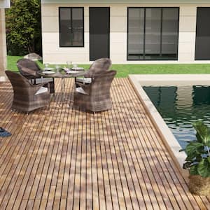 12 in. x12 in. Square Acacia Wood Interlocking Flooring Deck Tiles Stripe Pattern for Patio in Brown (Pack of 30 Tiles)