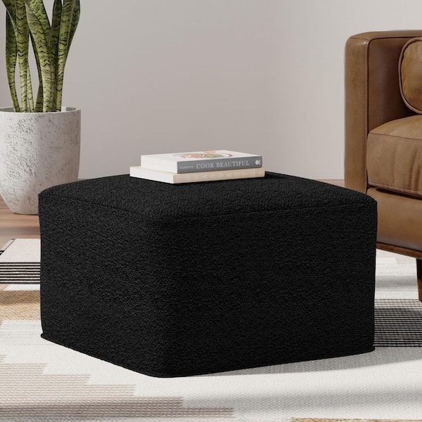 Chantal 24 in. Wide Boucle Fabric Square Pouf in Black