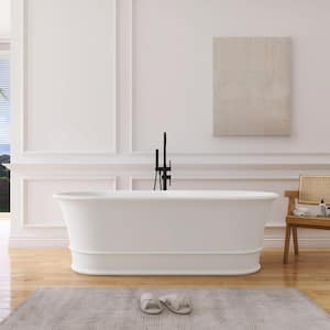 67 in. x 31.5 in. Stone Resin Solid Surface Flatbottom Freestanding Soaking Bathtub in White