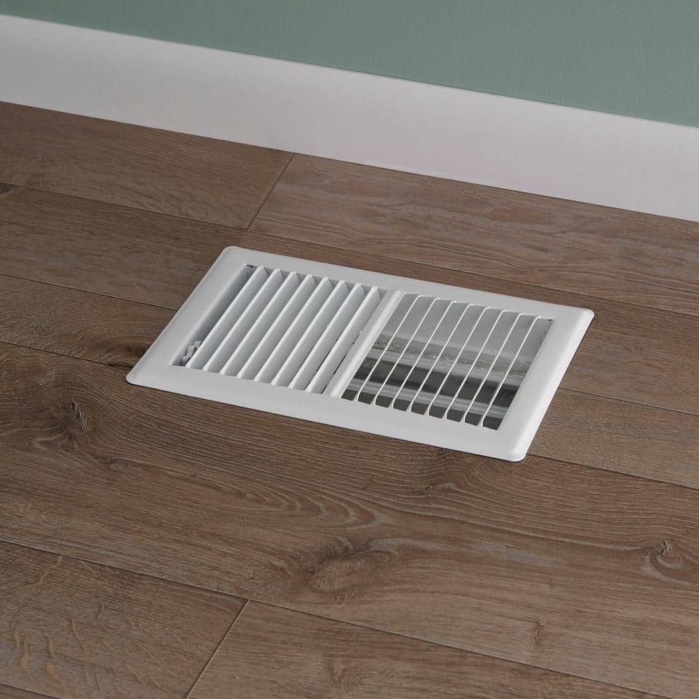 6 in. x 10 in. White Steel 2-Way Floor Register