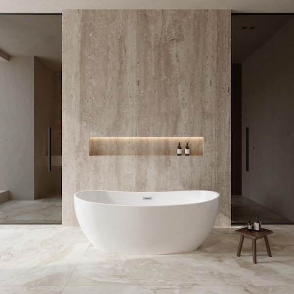 Wyndham Collection Rebecca 64.8 in. Acrylic Flatbottom Non-Whirlpool Bathtub in White with Polished Chrome Trim