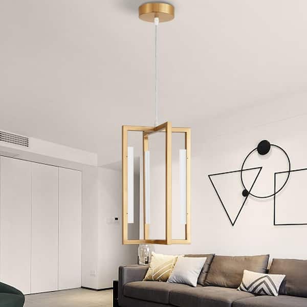 Deyidn Modern 4-Light Height adjustable Integrated LED Gold Caged Chandelier for Dining Room