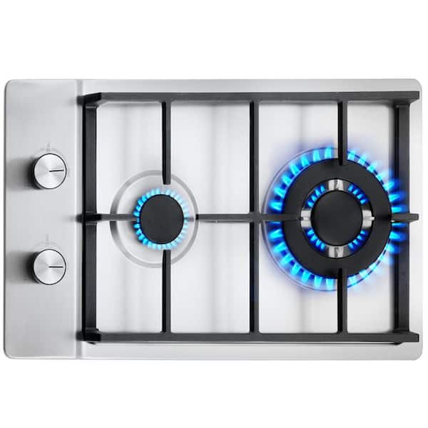 Gas Cooktop 12 in. Max 12250 BTU 2 Burners Built-in Stainless Steel Gas Stove Top, LPG/NG Convertible