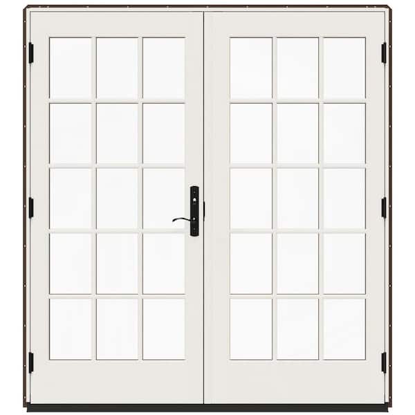 JELD-WEN 72 in. x 80 in. W-5500 Dark Chocolate Clad Wood Right-Hand 15-Lite French Patio Door with White Paint Interior
