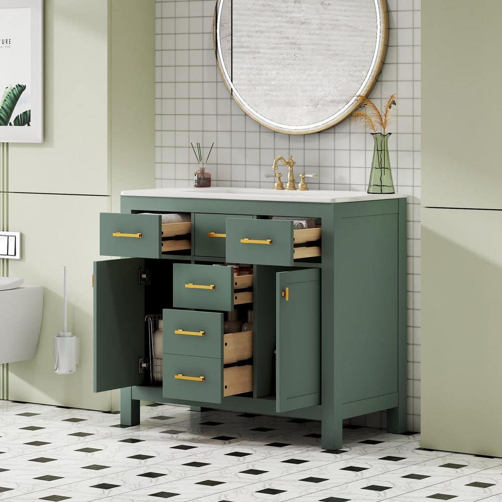 36 in. Single Sink Freestanding Green Bath Vanity with White Ceramic Sink Top price history on PriceWatchPro