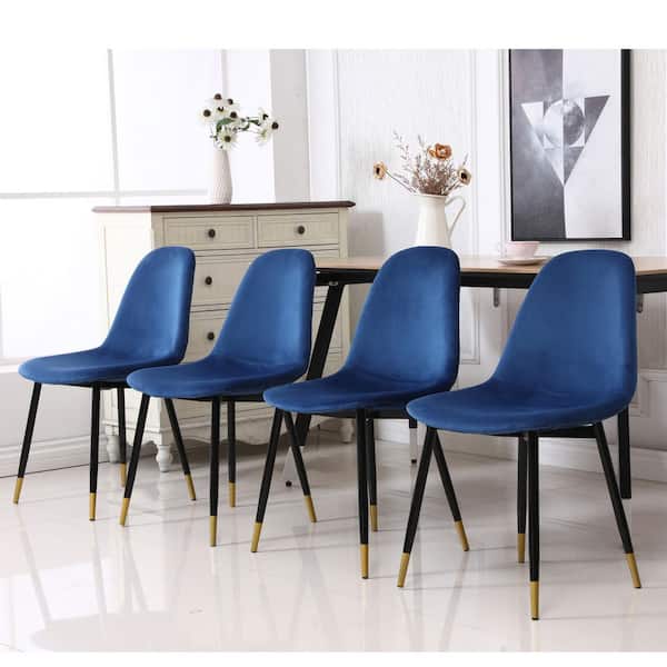 17.25 in. W Blue Velvet Dining Chair with Gold-Tipped Metal Legs for Kitchen & Dining Room (Set of 4)