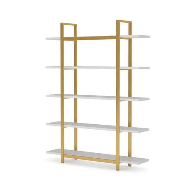 TRIBESIGNS WAY TO ORIGIN Jannelly 47 in. White Wood and Gold Metal Frame 5tier Radial Shelves Bookcase Storage Rack Plant Stand