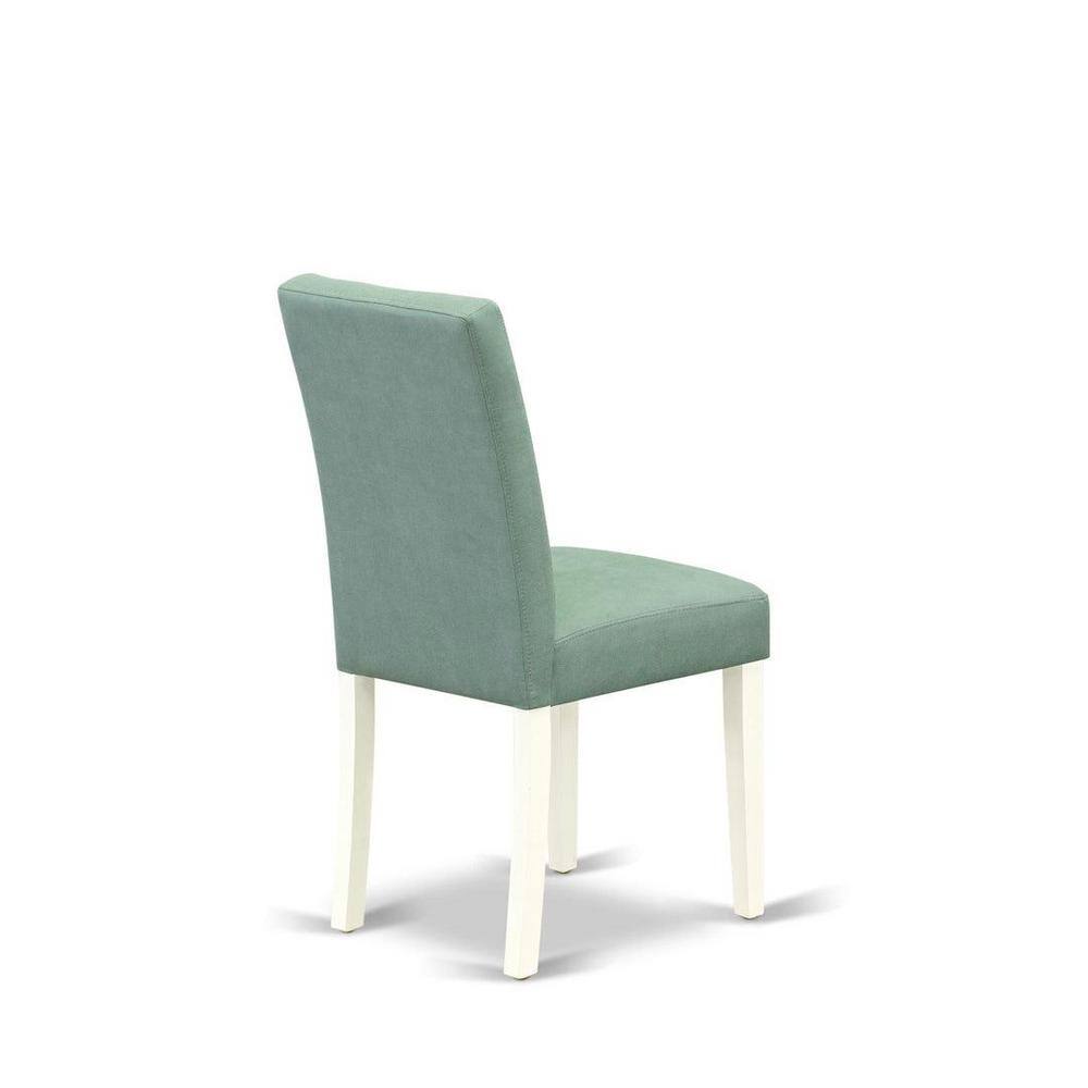 Linen White Round Pedestal Dining Table Set with Willow Green Faux Leather Chairs