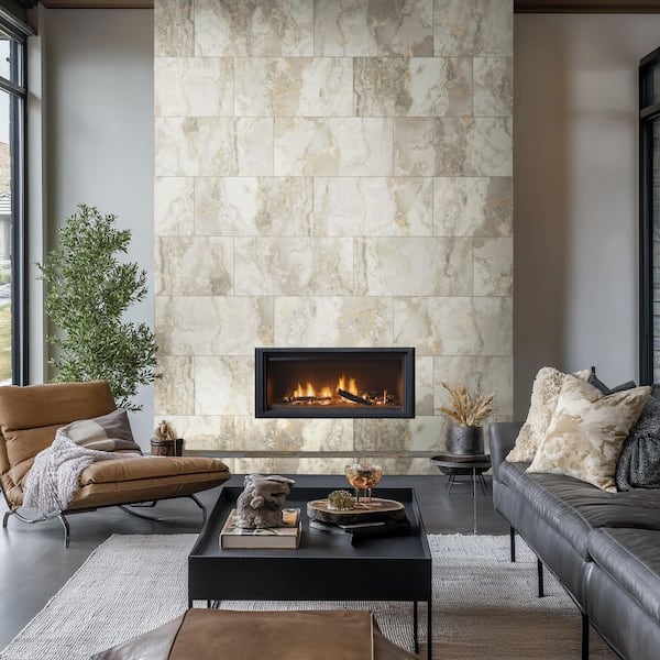 Su Pietra Caramello Rectangle 16 in.x 32 in. Polished White Porcelain Marble Look Floor and Wall Tile(14.2 sq. ft./Case)