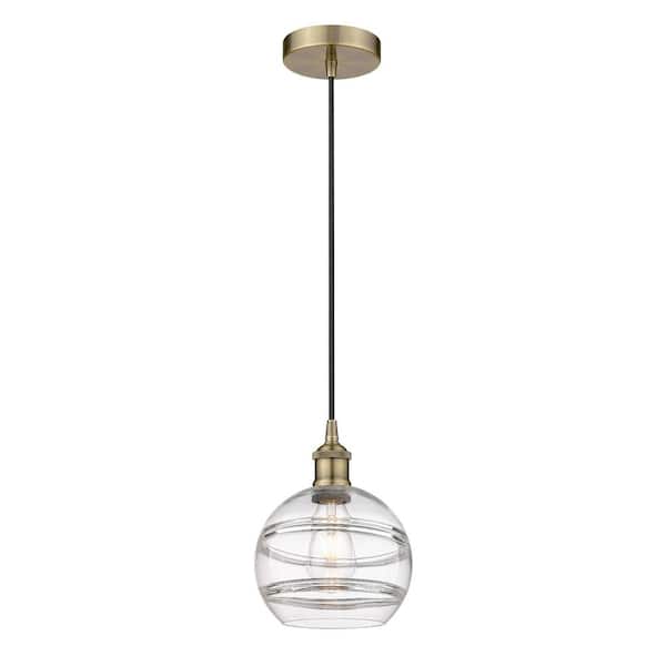 Innovations Rochester 100-Watt 1-Light Antique Brass Standard Mini Pendant Light with Clear Glass Shade, No Bulbs Included
