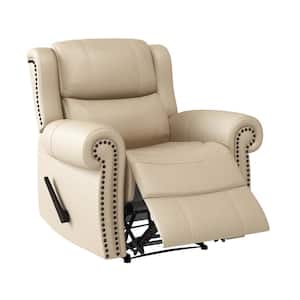 40 in. W Distressed Latte Tan Faux Leather Wall Hugger Rolled Arm Reclining Chair