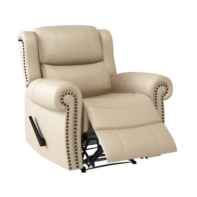 Distressed Latte Tan Faux Leather Extra Large Wall Hugger Rolled Arm Reclining Chair