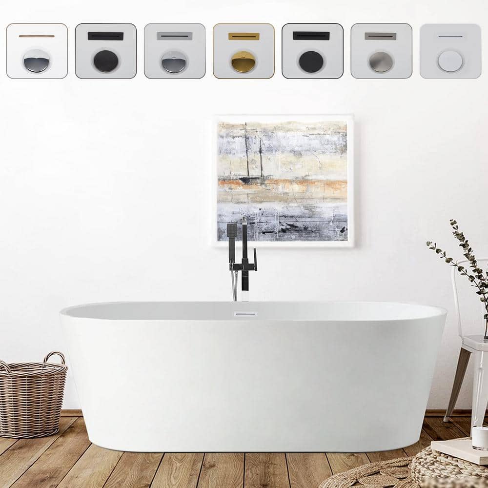 67" Pure White Freestanding Acrylic Soaking Bathtub