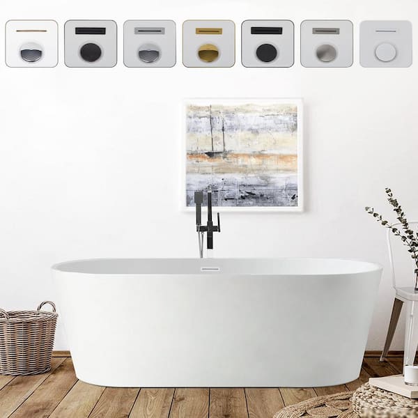 Vanity Art Bordeaux 67 in. Acrylic Flatbottom Freestanding Bathtub in Pure White