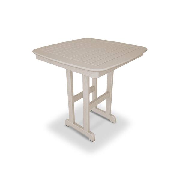 POLYWOOD Nautical 37 in. Sand Plastic Outdoor Patio Counter Table