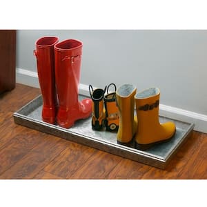 Classic Galvanized Gray Steel 30 in. x 13 in. Boot Tray for Boots, Shoes, Plants, Pet Bowls, and More