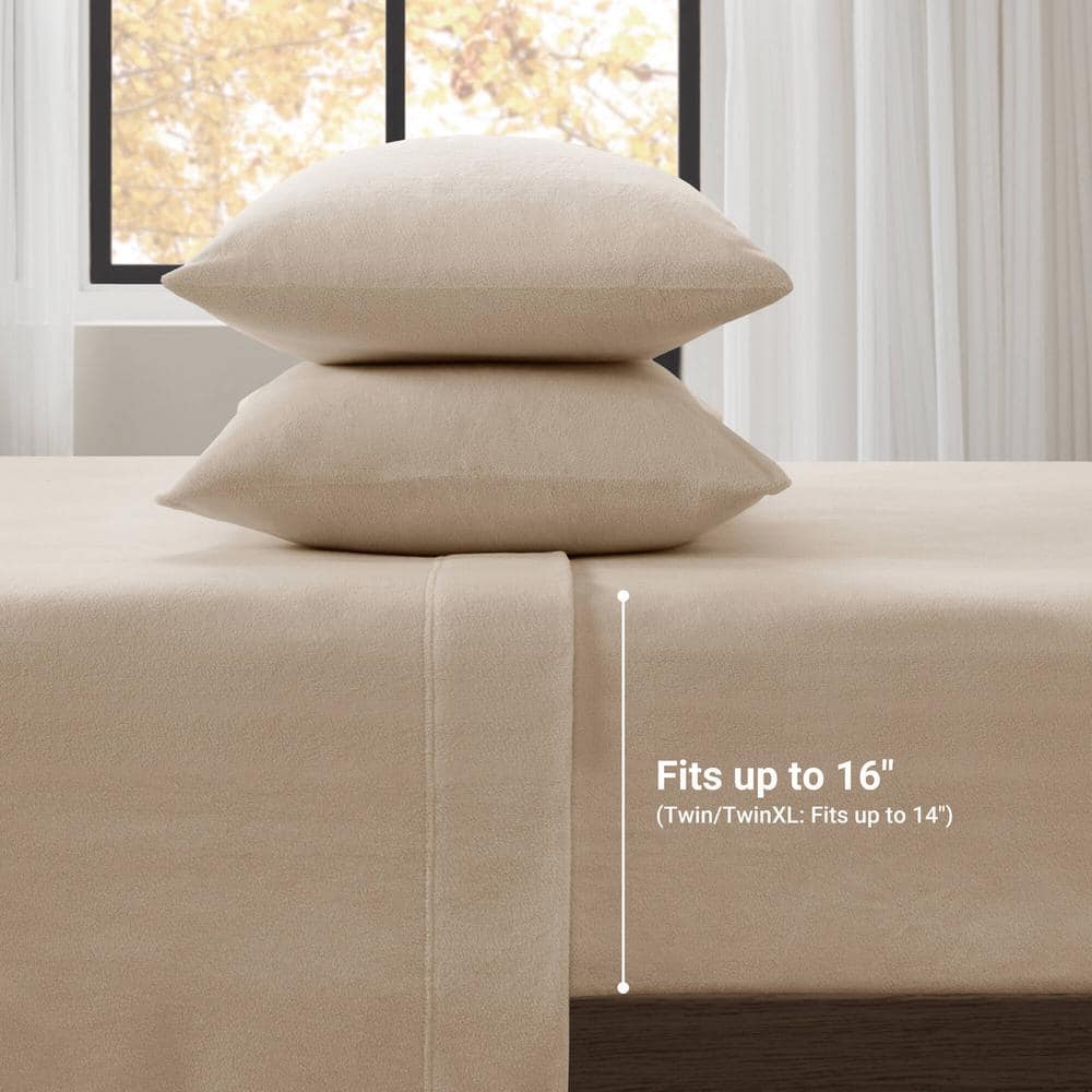 Khaki Twin XL Microfiber Fleece Sheet Set