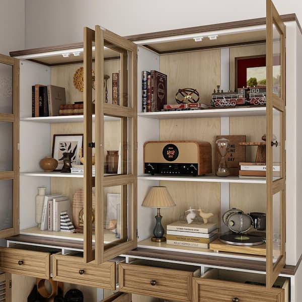 FUFU&GAGA 78.7 in. H Brown Storage Cabinet, Kitchen Organization with Louvered Doors and Adjustable Shelves